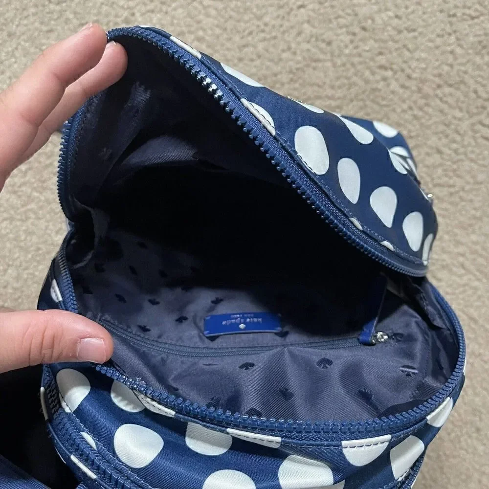 Kate Spade Polka Dot Karissa Nylon Seaside Medium Backpack Blue 3-Compartment
